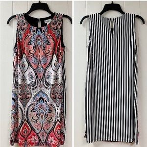 Y2K Vtg 90s MAGGY L Artsy Whimsical Paisley Striped Dress SZ 10 Colorful Stretch